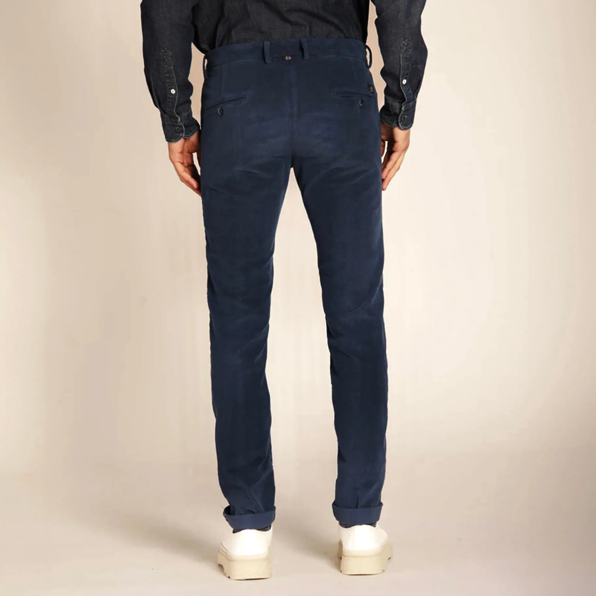 Navy Blue Baby Cord Slim Fit Stretch Chino - Mason's