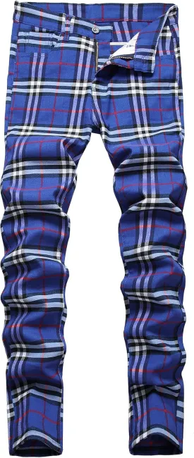 Plaid Pants for Men, Mens Skinny Stretch Slim fit Chinos Golf Business Dress Casual Pants