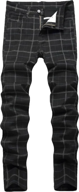 Plaid Pants for Men, Mens Skinny Stretch Slim fit Chinos Golf Business Dress Casual Pants