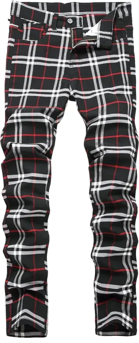 Plaid Pants for Men, Mens Skinny Stretch Slim fit Chinos Golf Business Dress Casual Pants