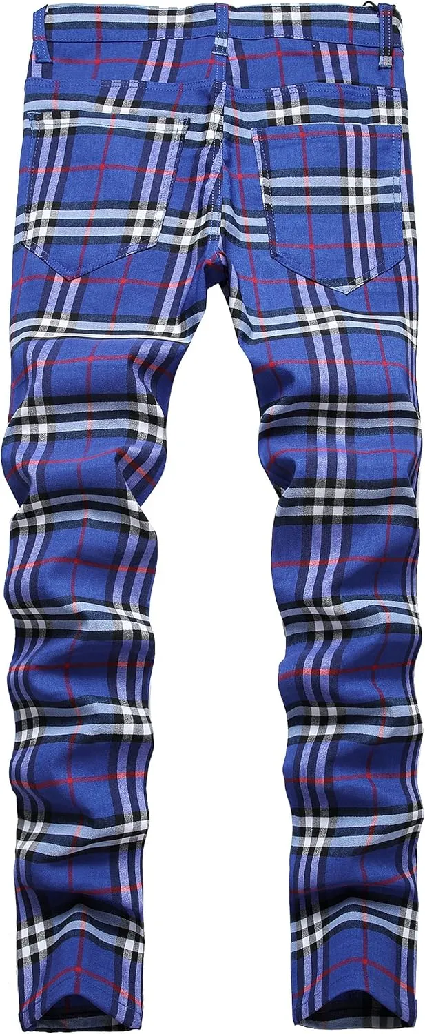 Plaid Pants for Men, Mens Skinny Stretch Slim fit Chinos Golf Business Dress Casual Pants