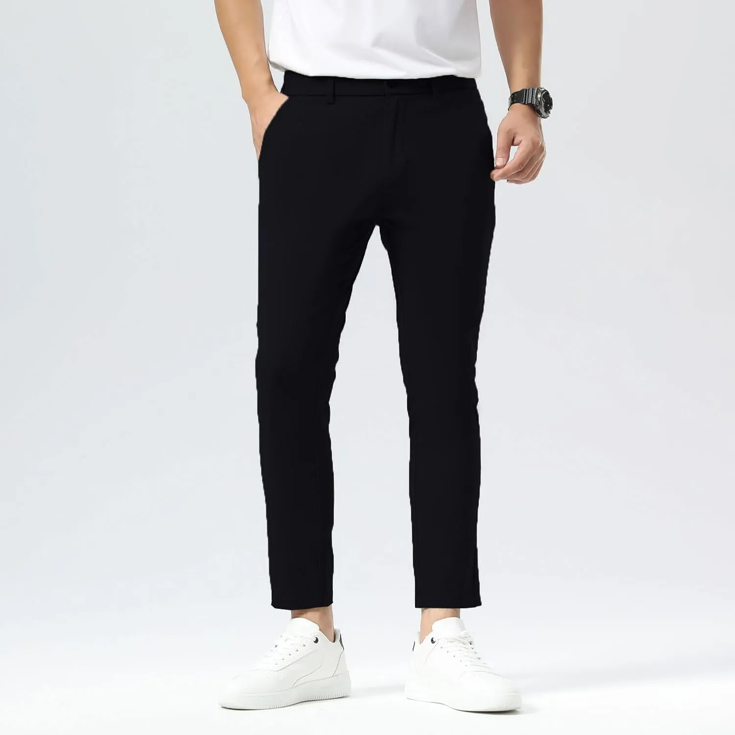 Plaid&Plain Men's Slim Fit Khaki Pants Stretch Cropped Chino Skinny Pants