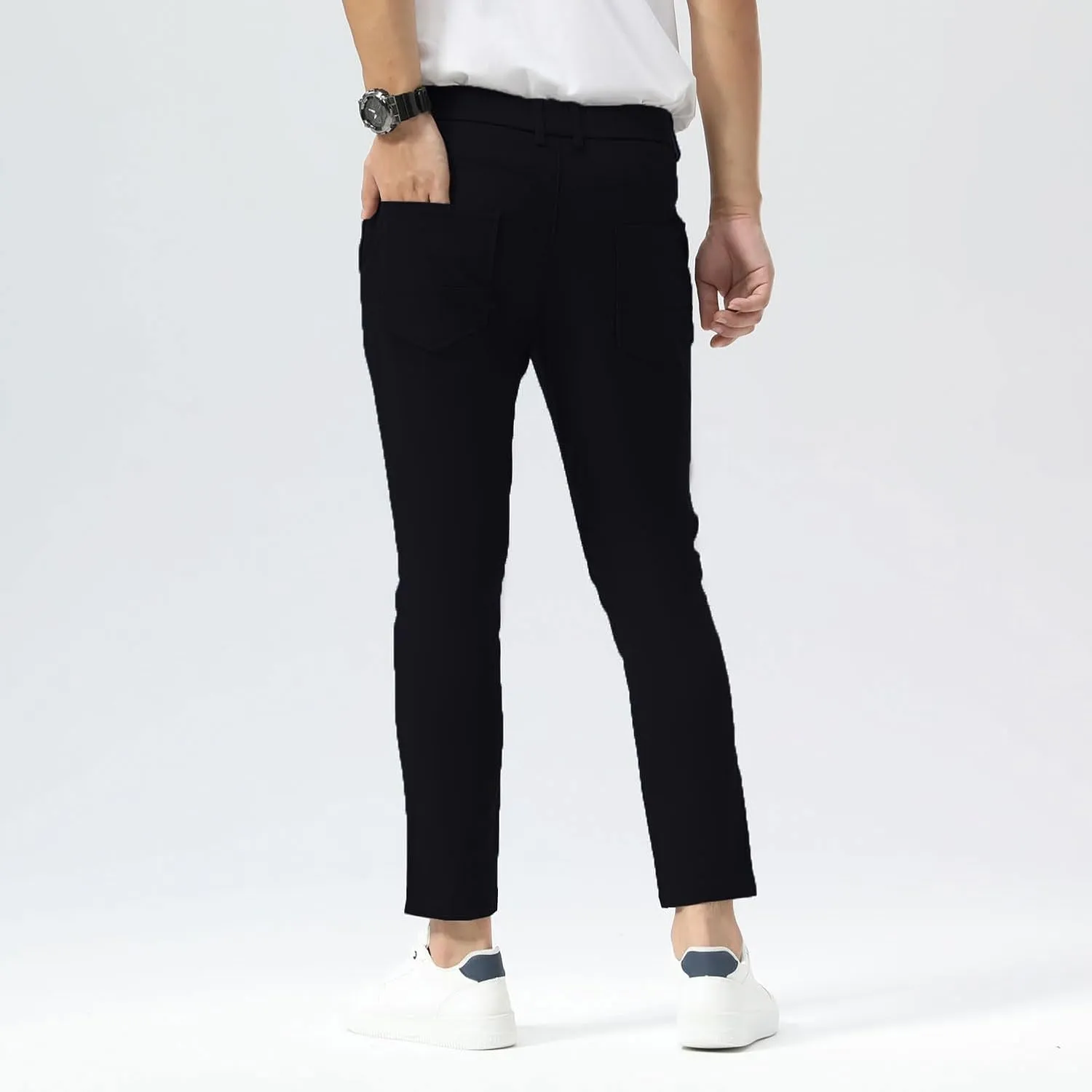 Plaid&Plain Men's Slim Fit Khaki Pants Stretch Cropped Chino Skinny Pants