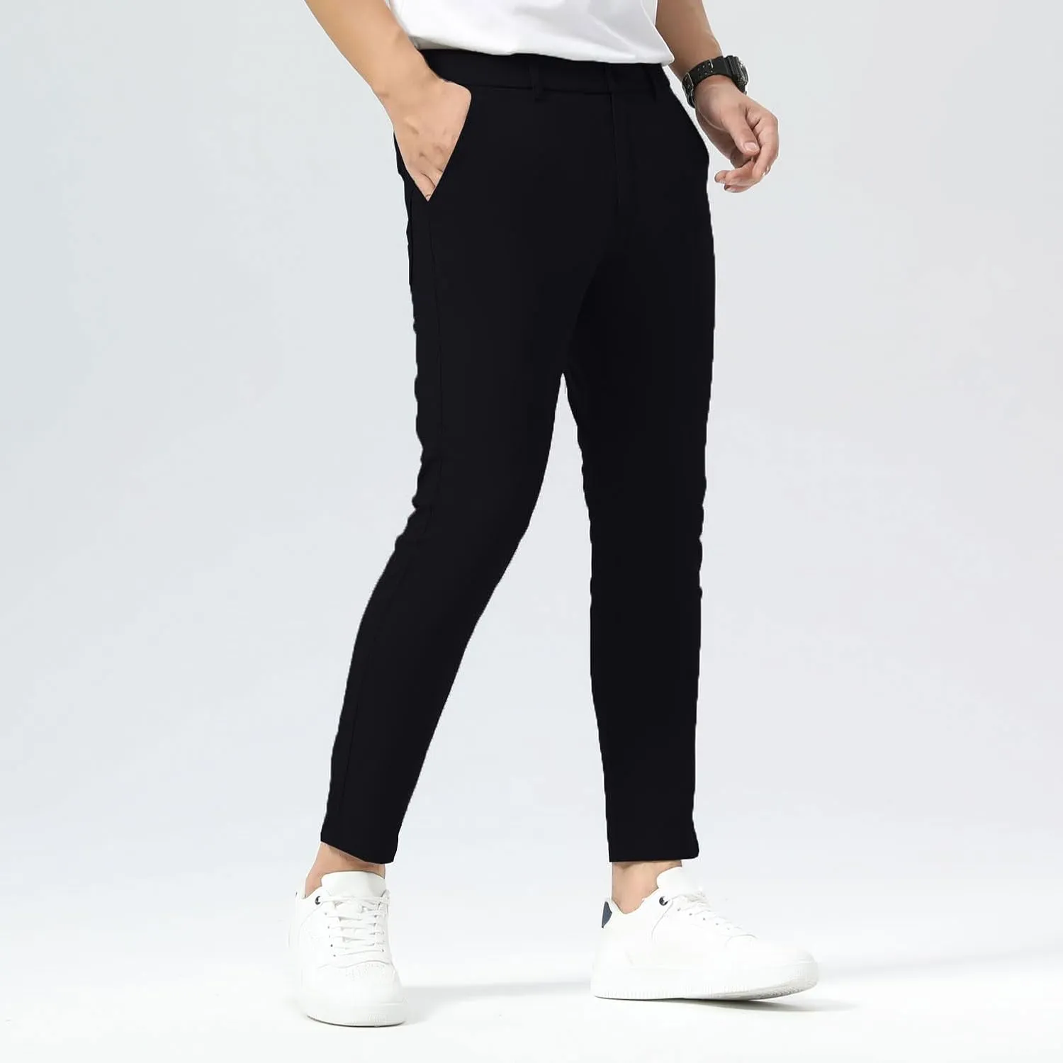 Plaid&Plain Men's Slim Fit Khaki Pants Stretch Cropped Chino Skinny Pants