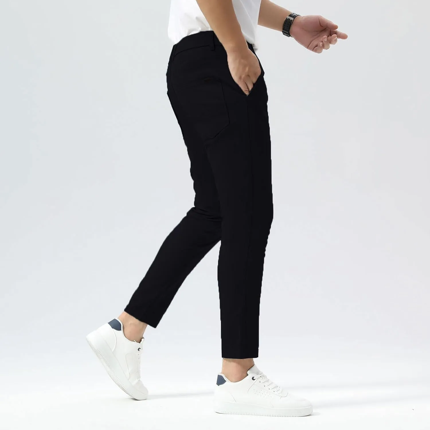 Plaid&Plain Men's Slim Fit Khaki Pants Stretch Cropped Chino Skinny Pants
