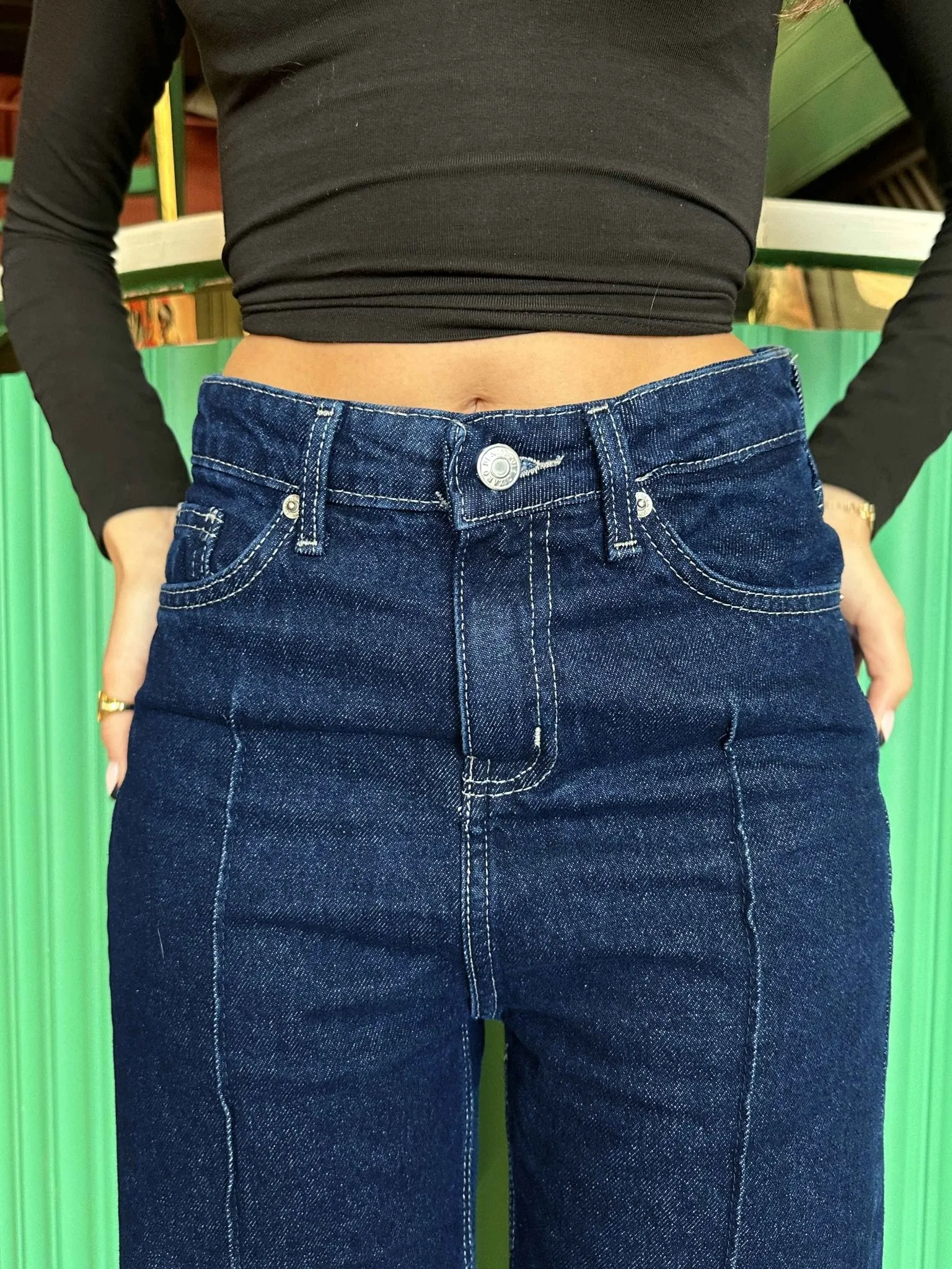 (Pre-Order) Cropped Wide Leg - Navy Blue Wash Jeans.