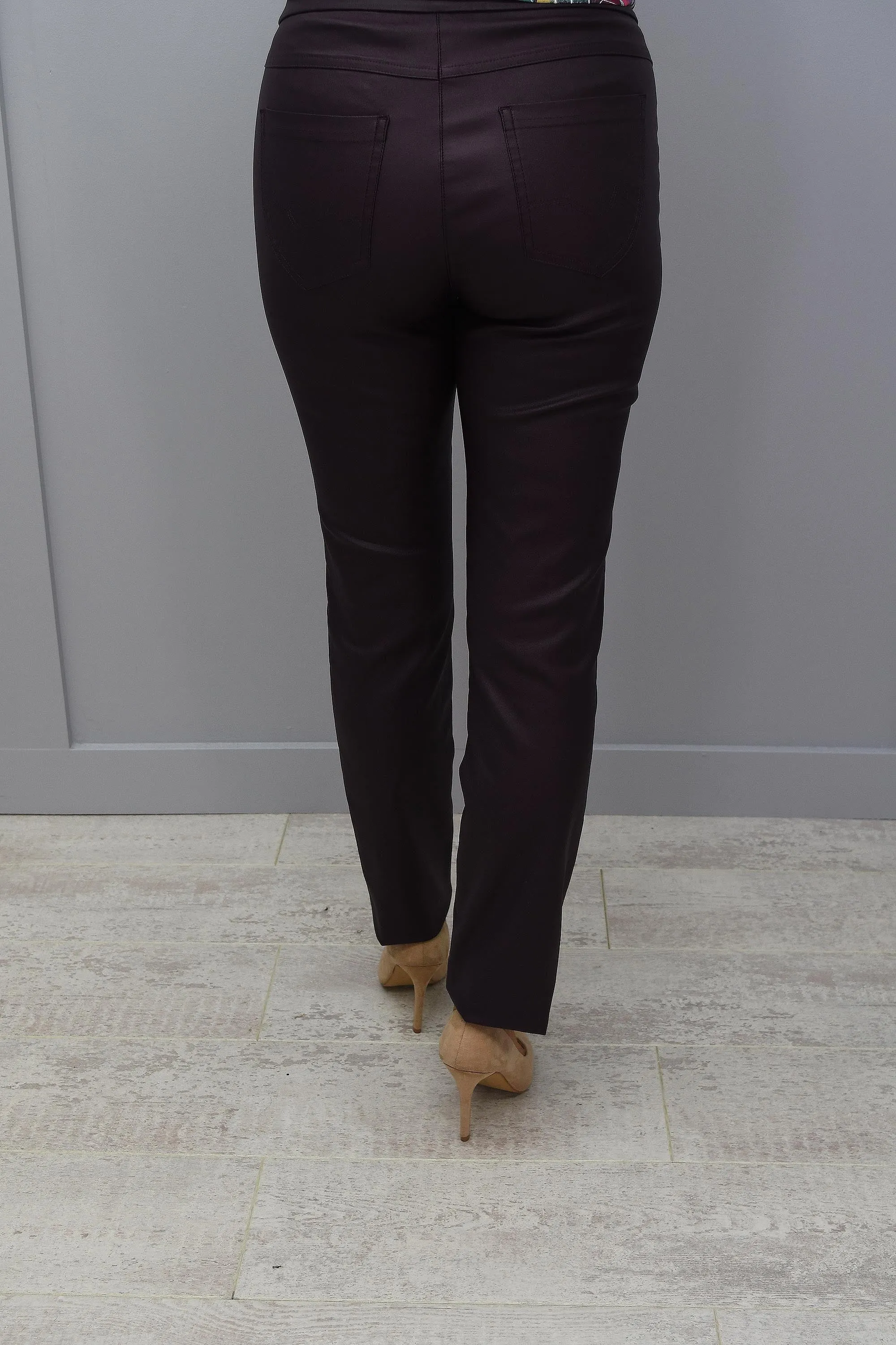 Robell Rose Burgundy Slim Fit Leatherette Trousers - 51462 54344 58