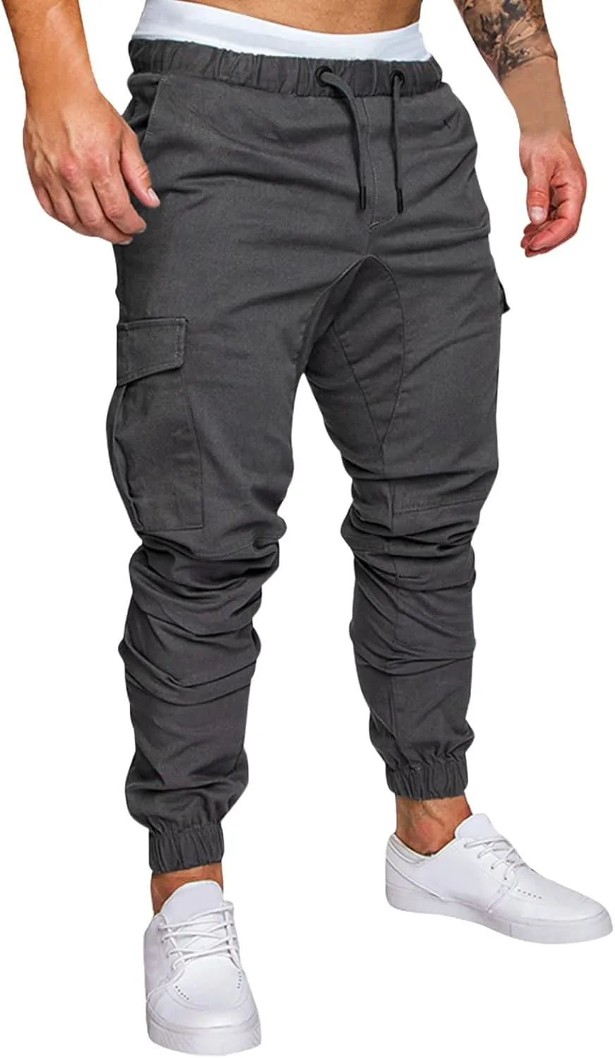 Slim Fit Work Jogger Pants for Men Stretch Twill Cotton Cargo Joggers Sweatpants Elastic Waist Cargo Hiking Pants