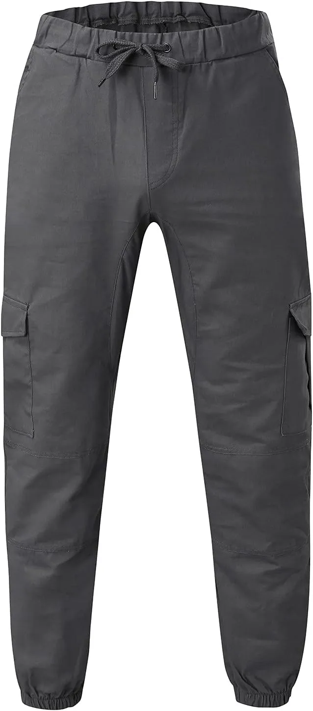 Slim Fit Work Jogger Pants for Men Stretch Twill Cotton Cargo Joggers Sweatpants Elastic Waist Cargo Hiking Pants
