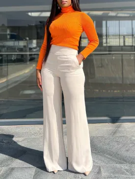 Solid High-Waist Pants