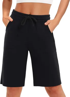 SPECIALMAGIC Cotton Sweat Shorts with Pockets for Women 10" Athletic Lounge Sports Workout Bermuda Knee Shorts