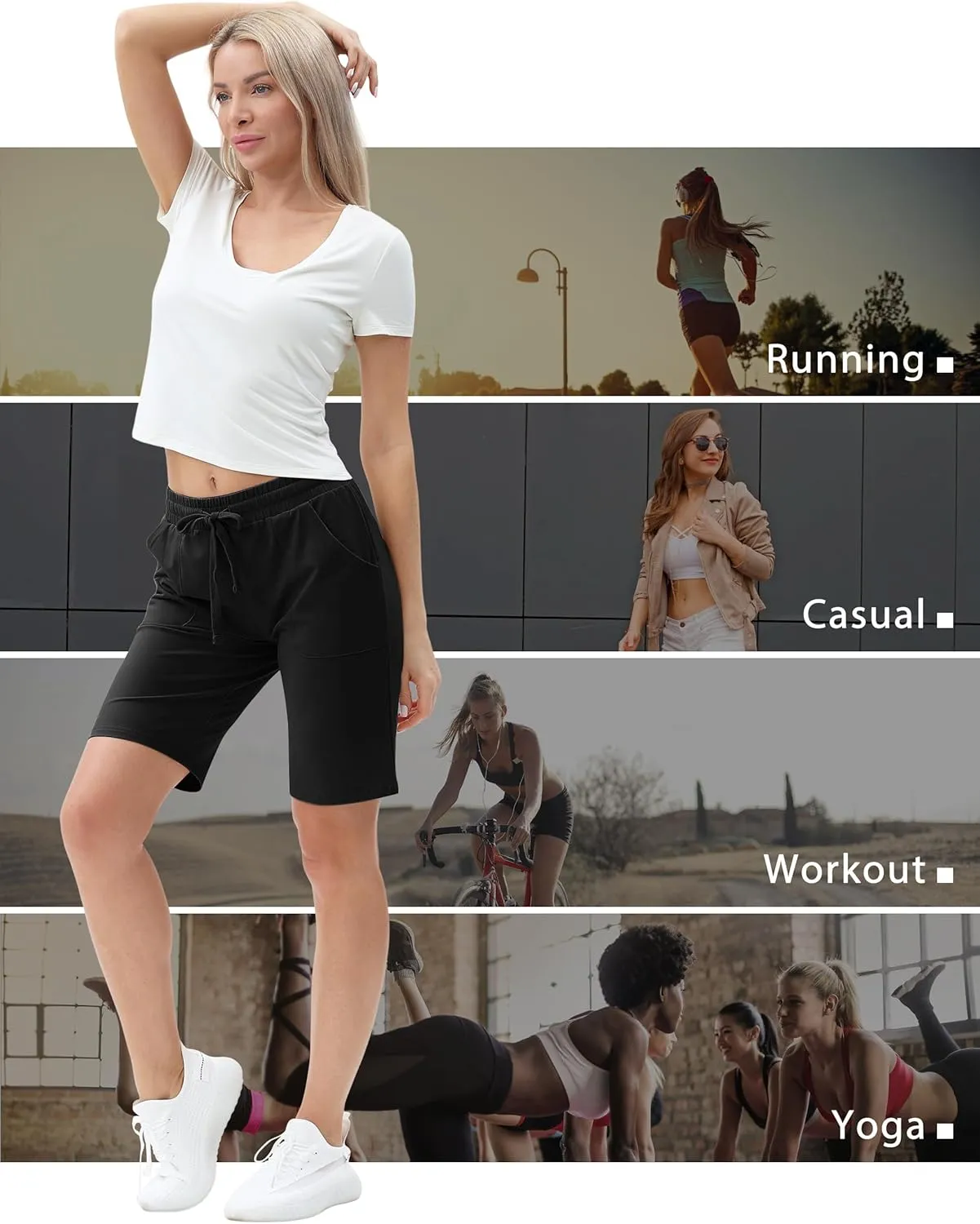SPECIALMAGIC Cotton Sweat Shorts with Pockets for Women 10" Athletic Lounge Sports Workout Bermuda Knee Shorts