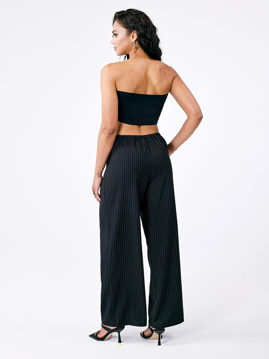 Striped Palazzo Pants for Women, Wide Leg Drawstring Pants for Vacation, Lounge, or Work