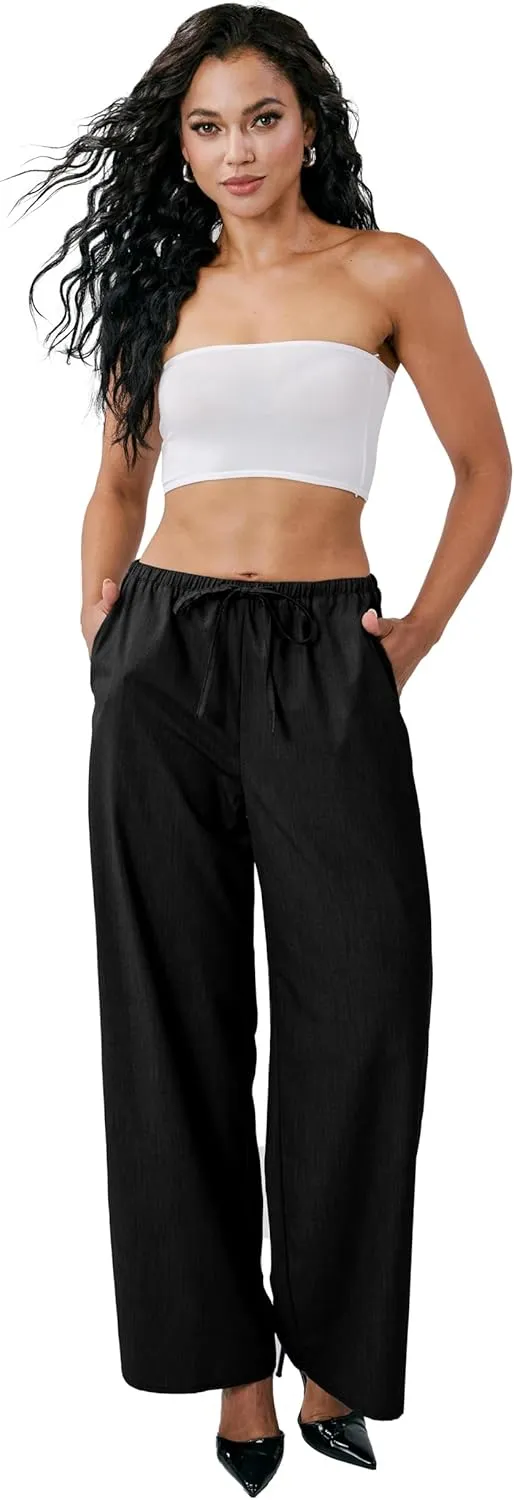 Striped Palazzo Pants for Women, Wide Leg Drawstring Pants for Vacation, Lounge, or Work