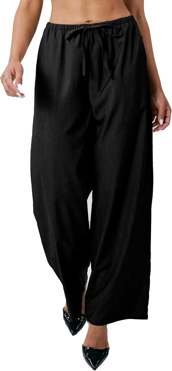 Striped Palazzo Pants for Women, Wide Leg Drawstring Pants for Vacation, Lounge, or Work