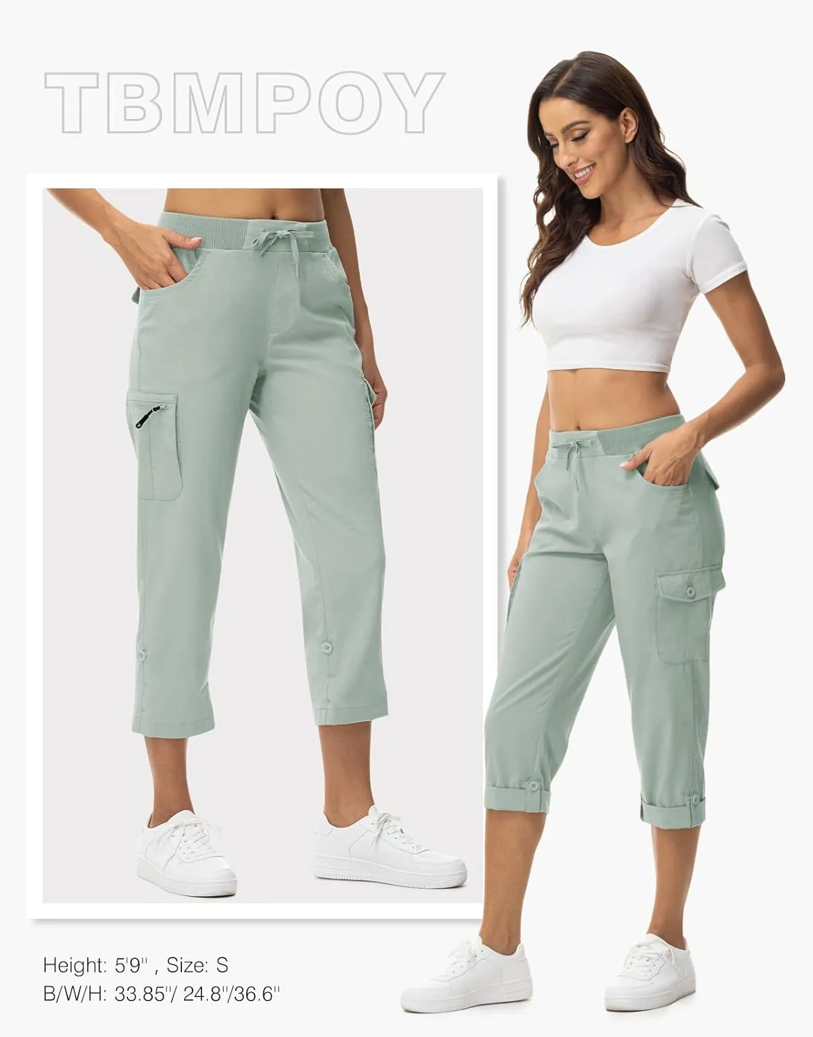 TBMPOY Womens Cargo Capris with Pockets Lightweight Hiking Capris Pants Quick Dry Casual Cropped Pants Summer Trip Cotton