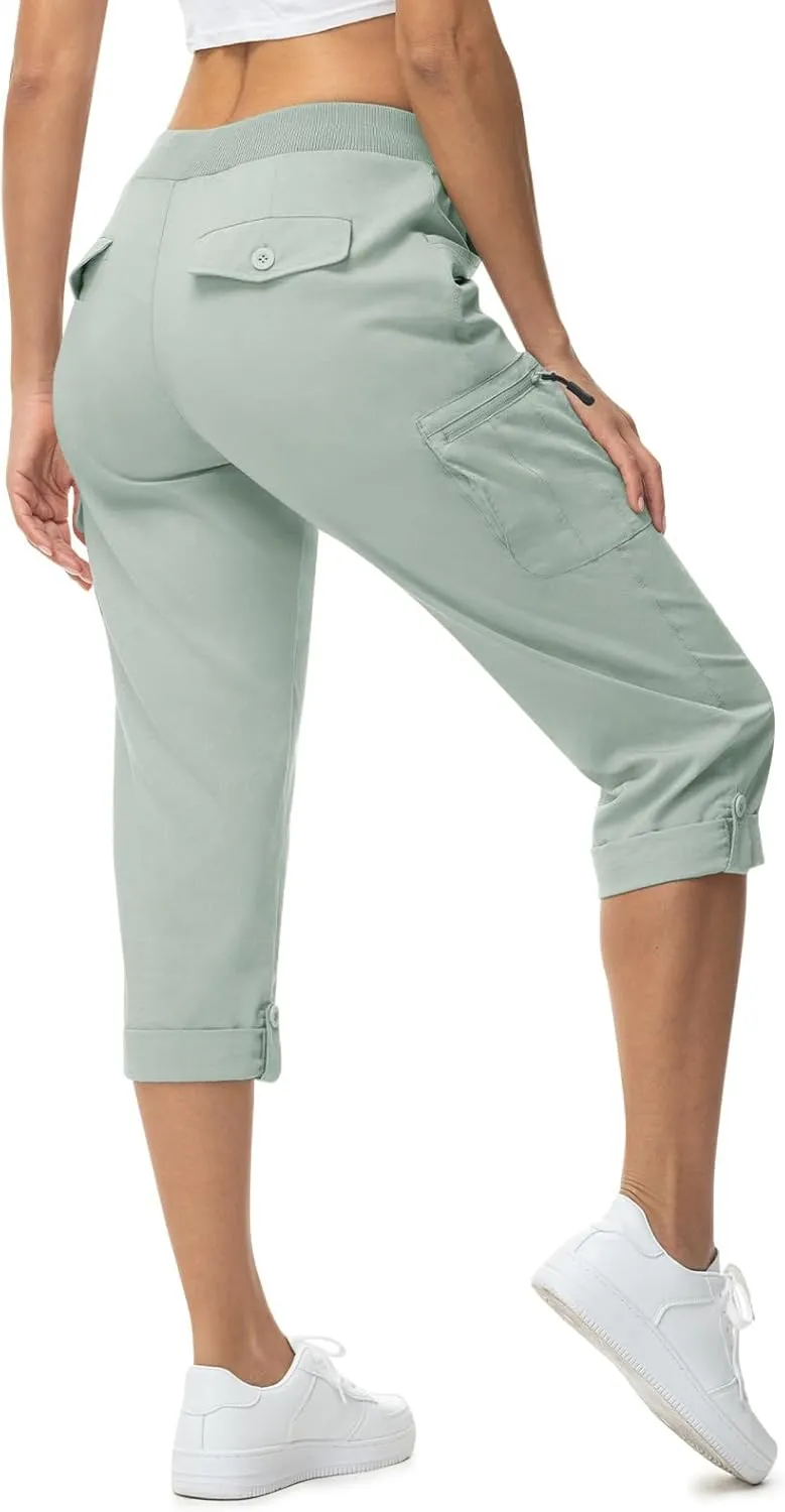 TBMPOY Womens Cargo Capris with Pockets Lightweight Hiking Capris Pants Quick Dry Casual Cropped Pants Summer Trip Cotton