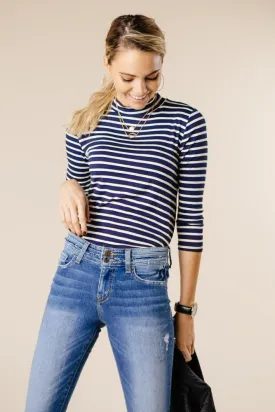 This Chic Blue & White Mock Neck Top-FINAL SALE
