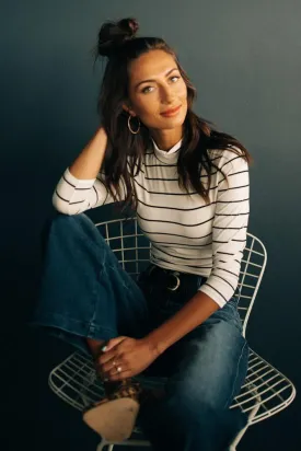 This Chic White and Black Mock Neck Top