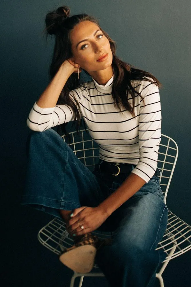 This Chic White and Black Mock Neck Top