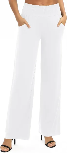 Urban CoCo Womens High Waist Flowy Palazzo Pants Elastic Waist Wide Leg Stretchy Straight Leg Dressy Casual Lounge Trousers