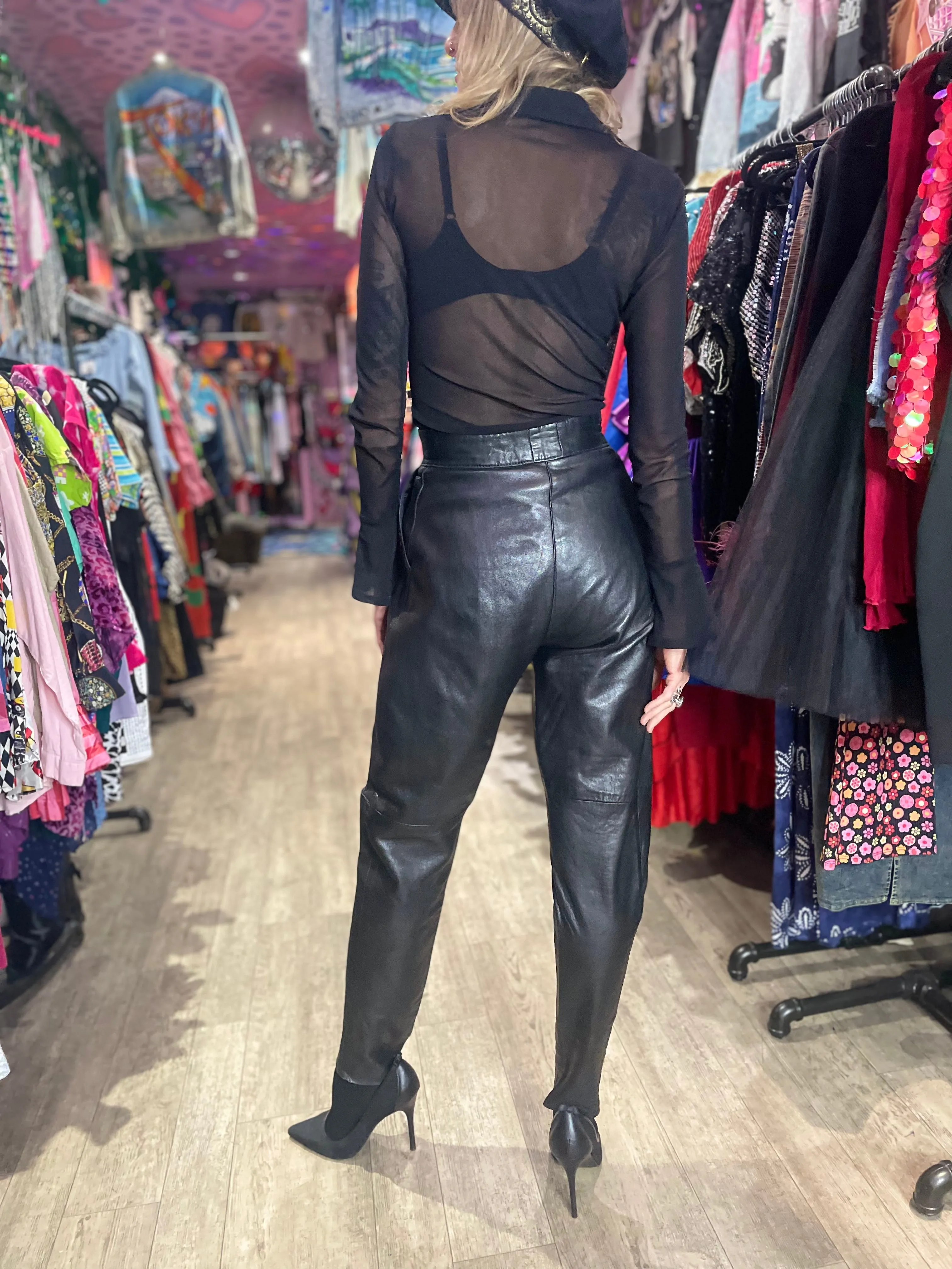 Vintage 80’s Black Leather Pleat Front Pants