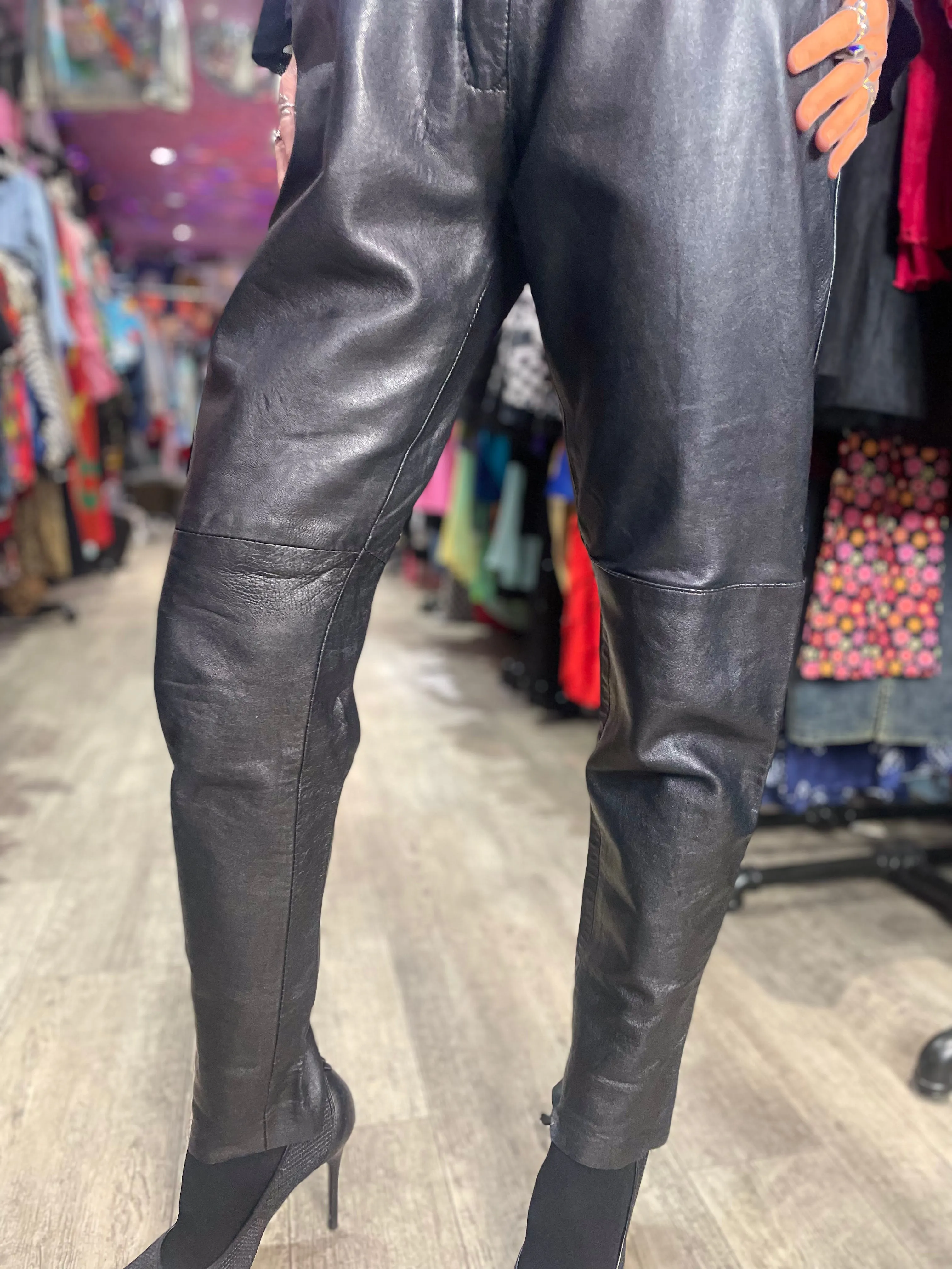 Vintage 80’s Black Leather Pleat Front Pants