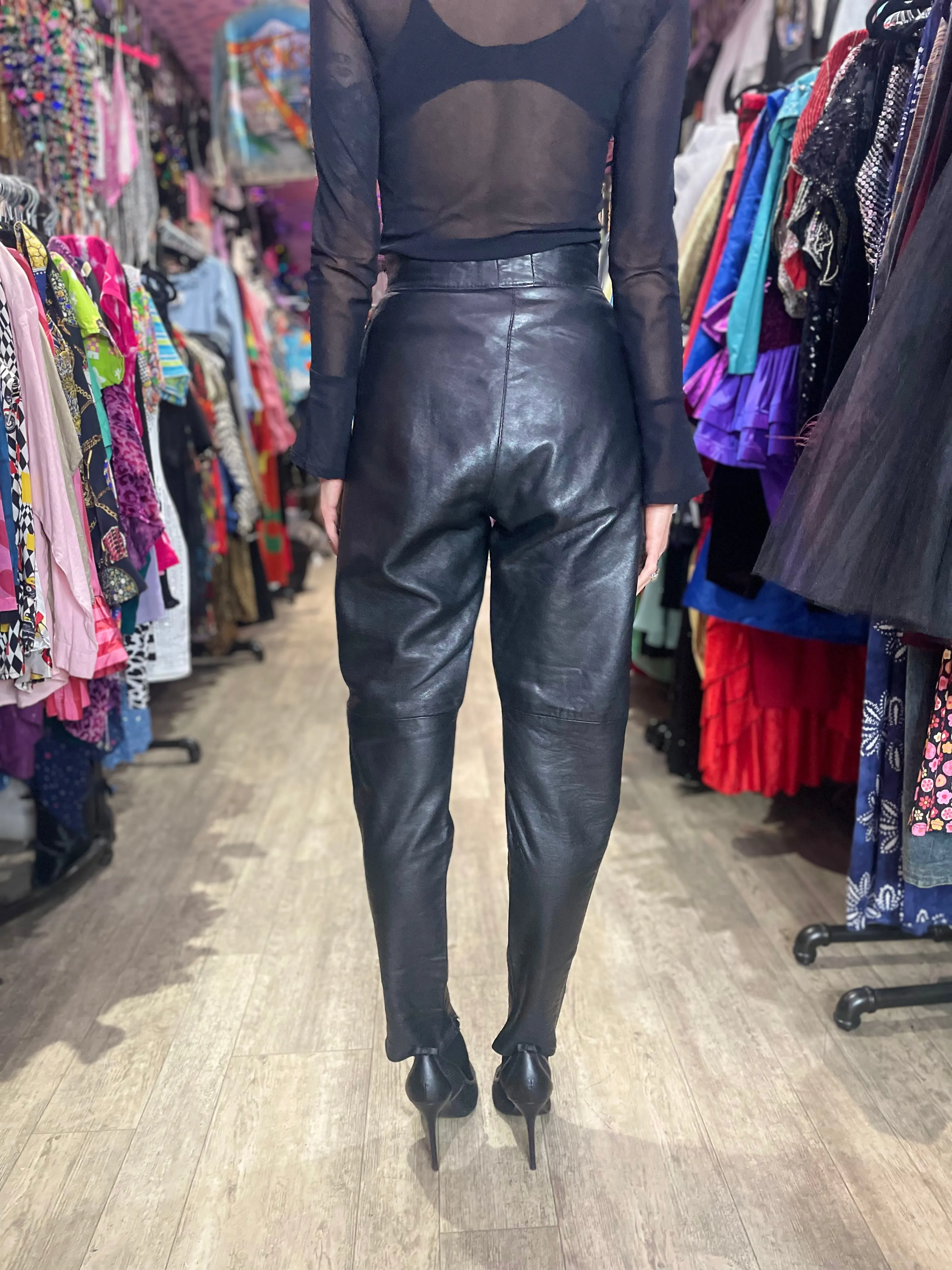 Vintage 80’s Black Leather Pleat Front Pants