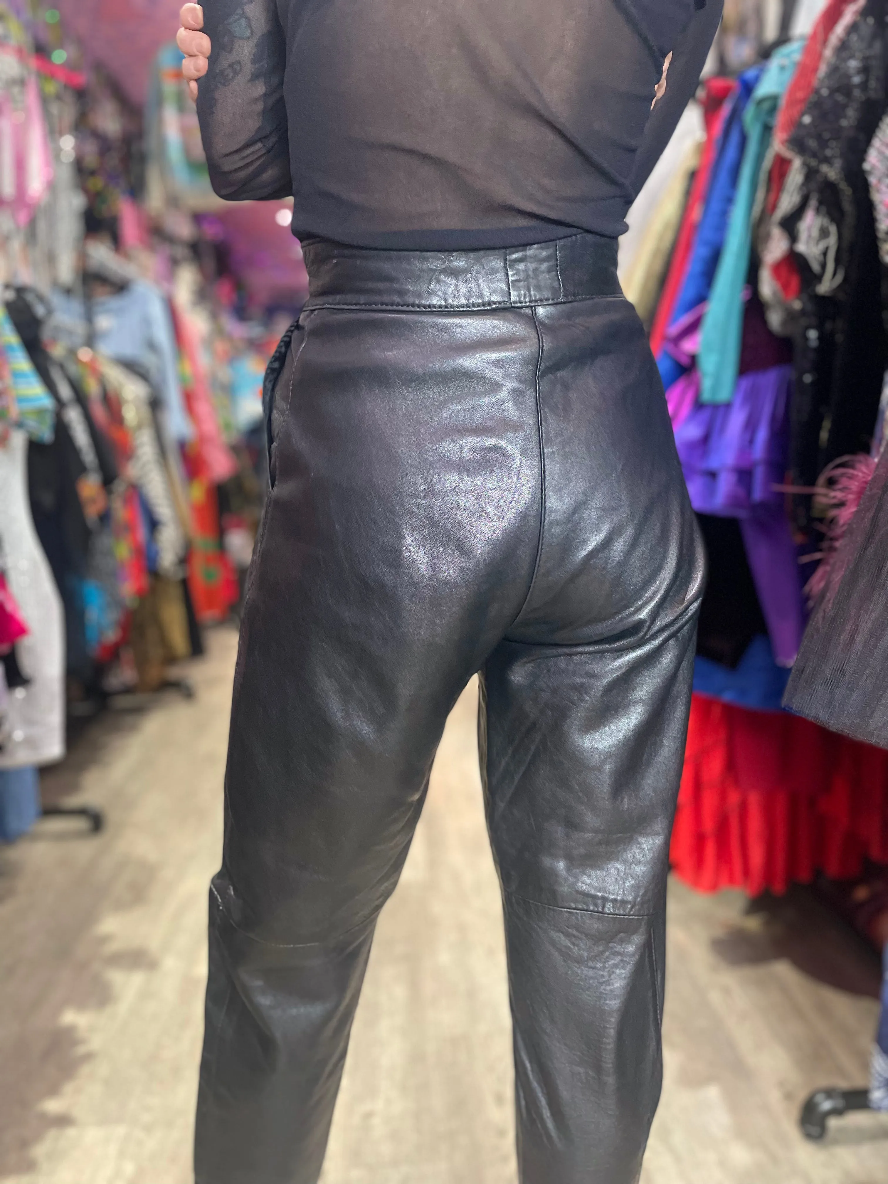 Vintage 80’s Black Leather Pleat Front Pants
