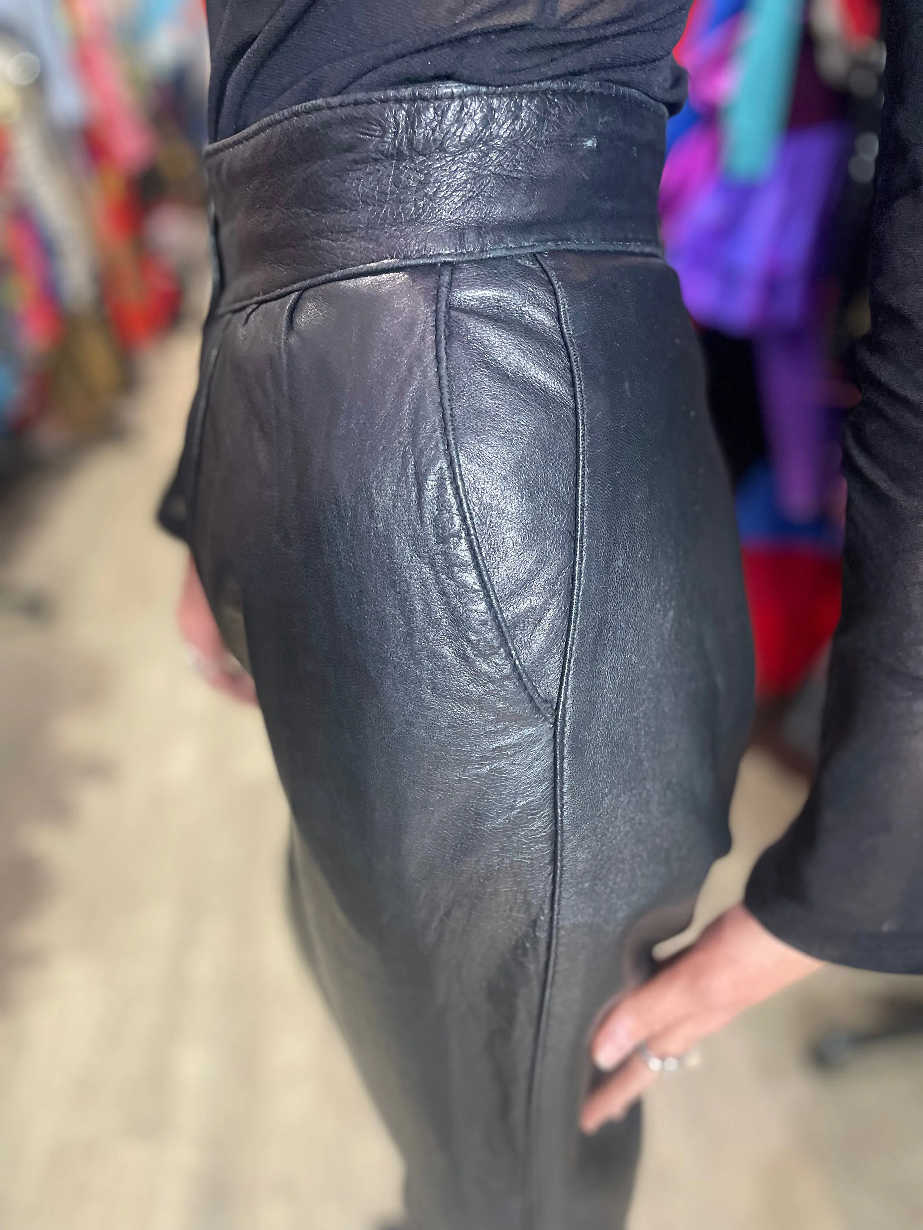 Vintage 80’s Black Leather Pleat Front Pants