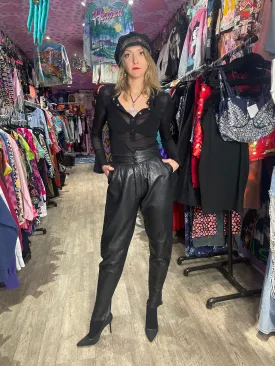 Vintage 80’s Black Leather Pleat Front Pants