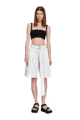White Bermuda High-Waist Pleated Wide-Leg Relaxed Fit Tailored Women's Shorts