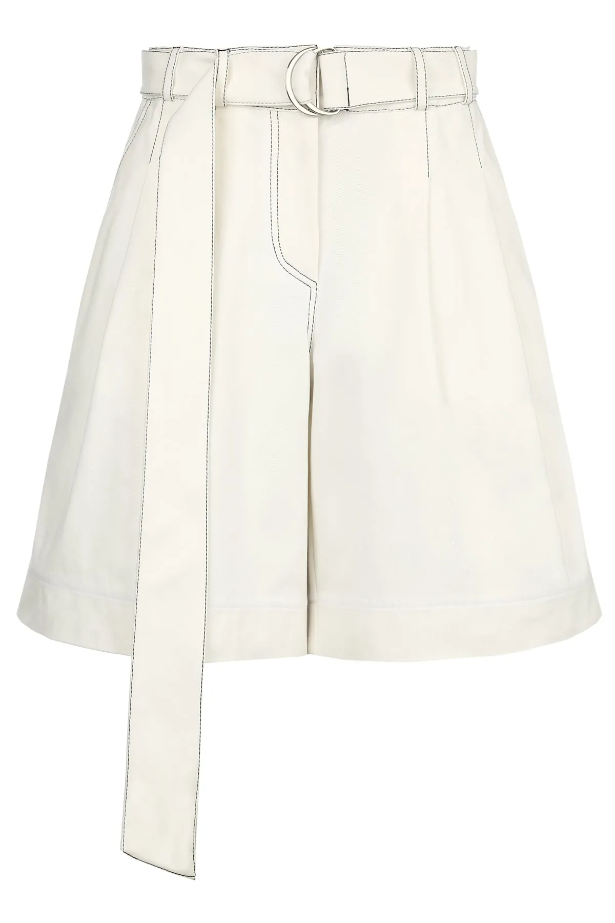 White Bermuda High-Waist Pleated Wide-Leg Relaxed Fit Tailored Women's Shorts