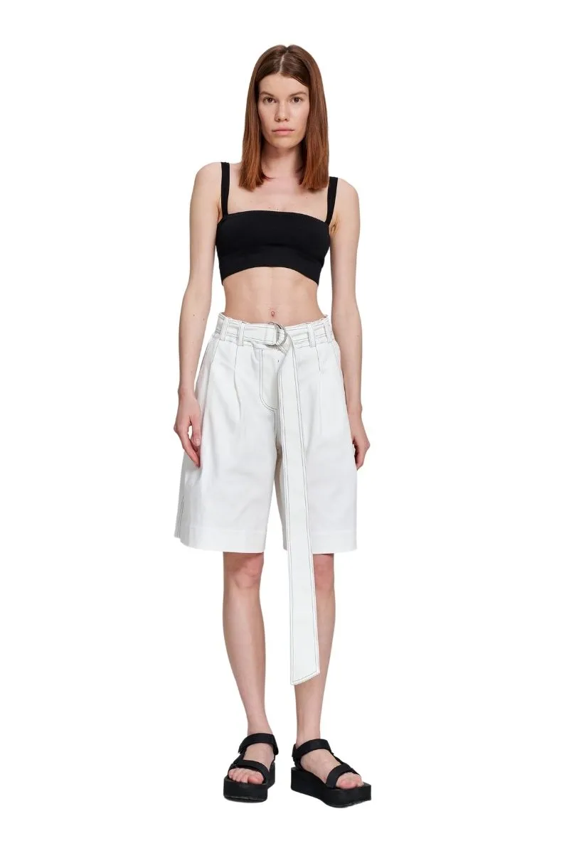 White Bermuda High-Waist Pleated Wide-Leg Relaxed Fit Tailored Women's Shorts