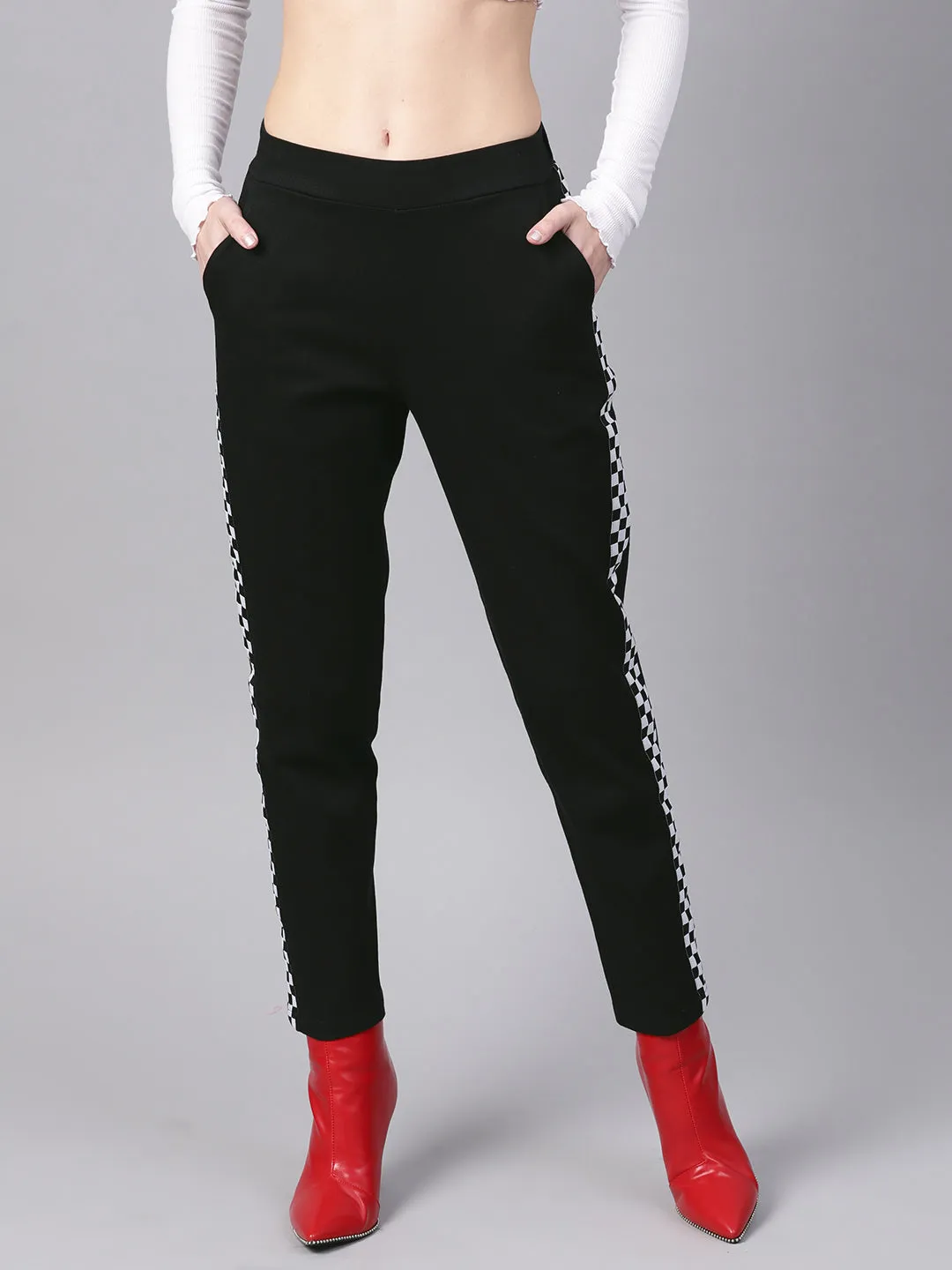 Women Black Tapered Athleisure Pants