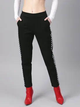 Women Black Tapered Athleisure Pants