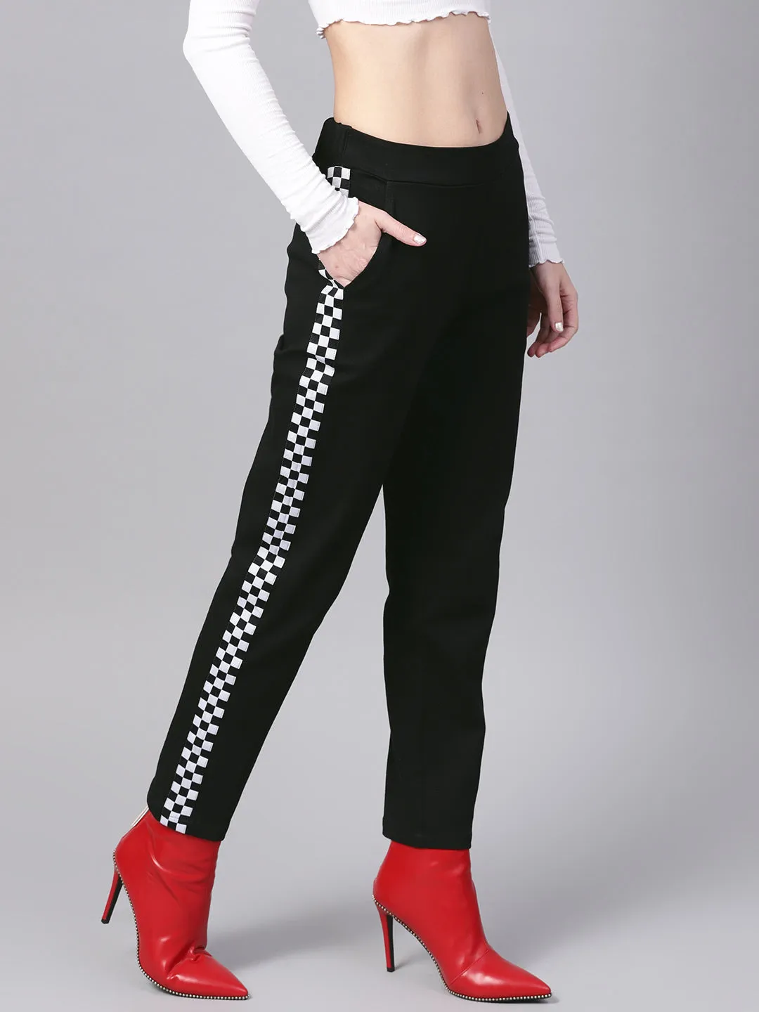 Women Black Tapered Athleisure Pants