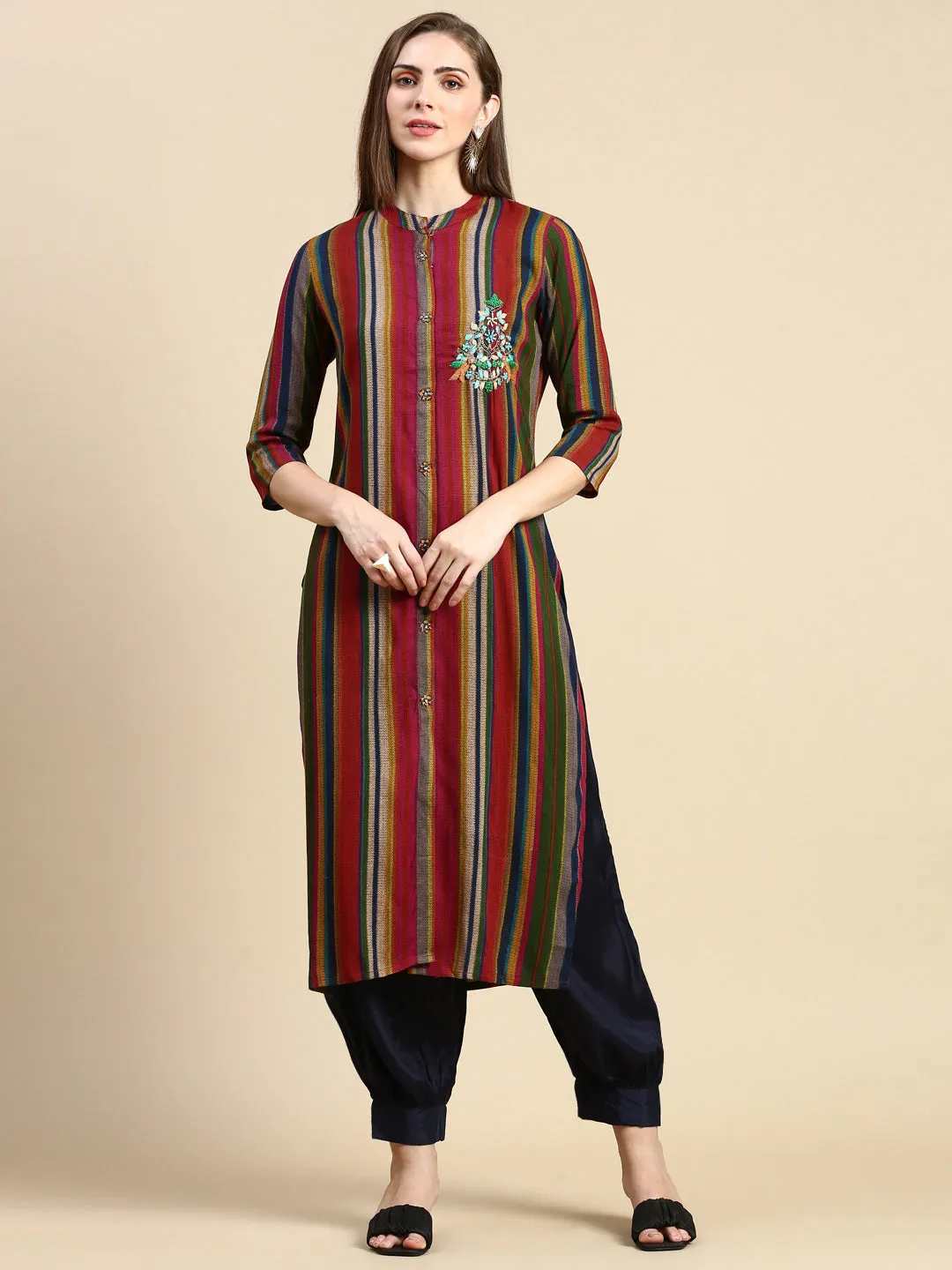 Women Striped Multi Straight Kurta