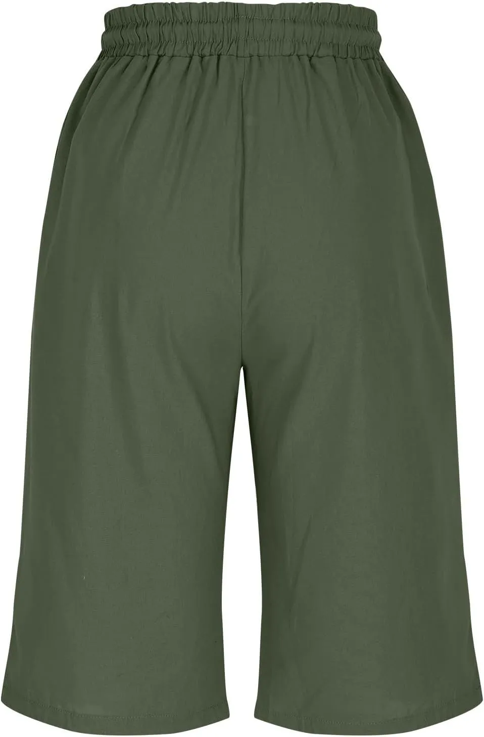 yardsong Bermuda Shorts for Women Cotton Linen Knee Length Shorts Drawstring Elastic Waist Casual Short Pants with Pockets