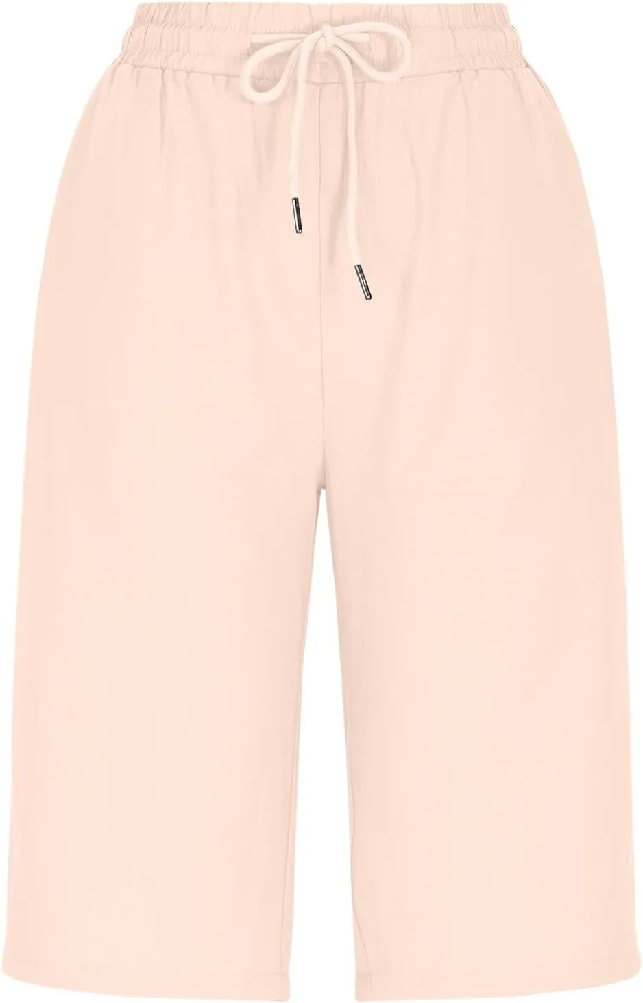 yardsong Bermuda Shorts for Women Cotton Linen Knee Length Shorts Drawstring Elastic Waist Casual Short Pants with Pockets