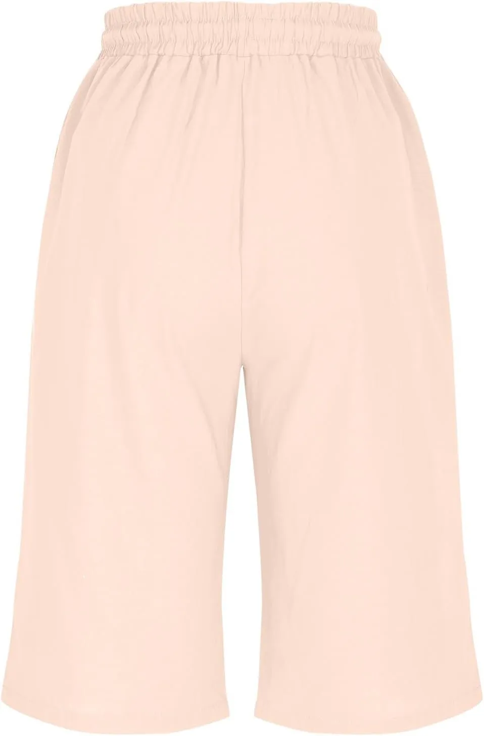 yardsong Bermuda Shorts for Women Cotton Linen Knee Length Shorts Drawstring Elastic Waist Casual Short Pants with Pockets