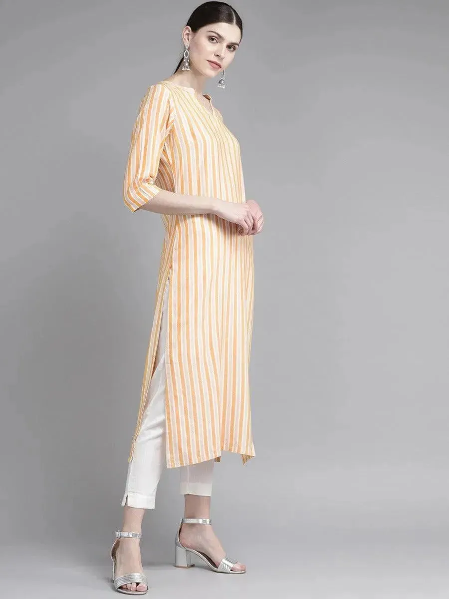 Yellow Striped Rayon Kurta