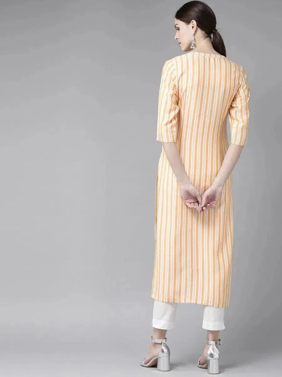 Yellow Striped Rayon Kurta