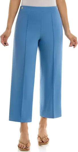 Zac & Rachel Women's Wide Leg Ankle Length Pull On Pant with Fucntional Pockets, Waist Button Detail   Front Stitch Seam